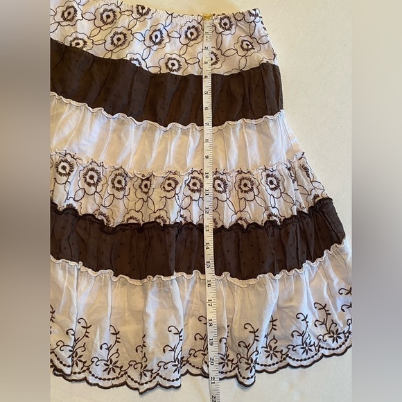 Joe Benbasset Brown/White Pull-On Eyelet Lace Hem Floral Lined Skirt Size Medium - Picture 7 of 8